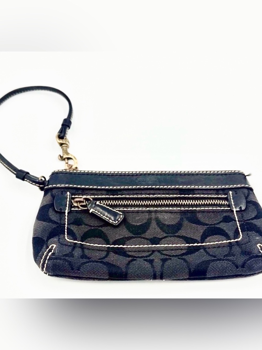Coach Black and Gray Wristlet with Signature Design
